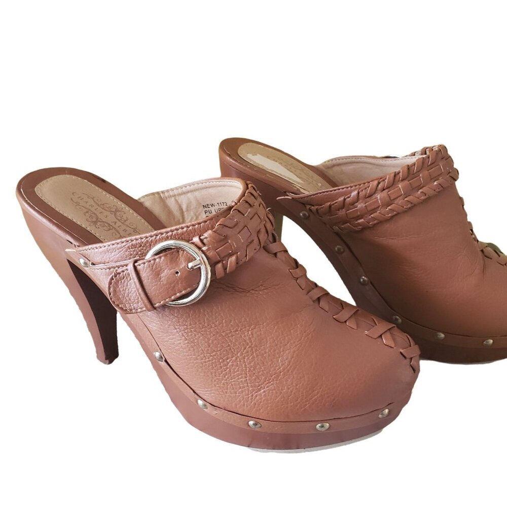 Charles  Albert  PTan Leatherlatform Clogs sz 8.5